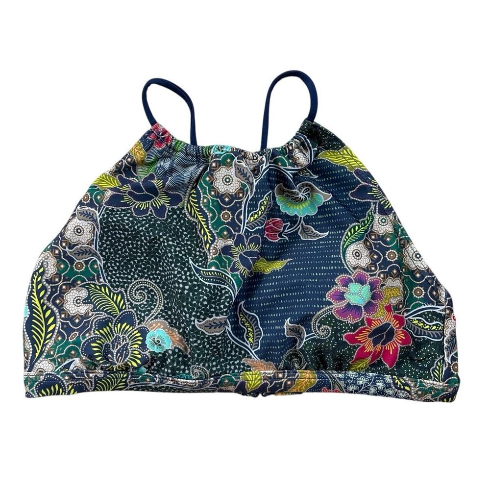 PrAna Women's Size Medium Blue Green Floral Paisley Print Swimwear Top Bikini